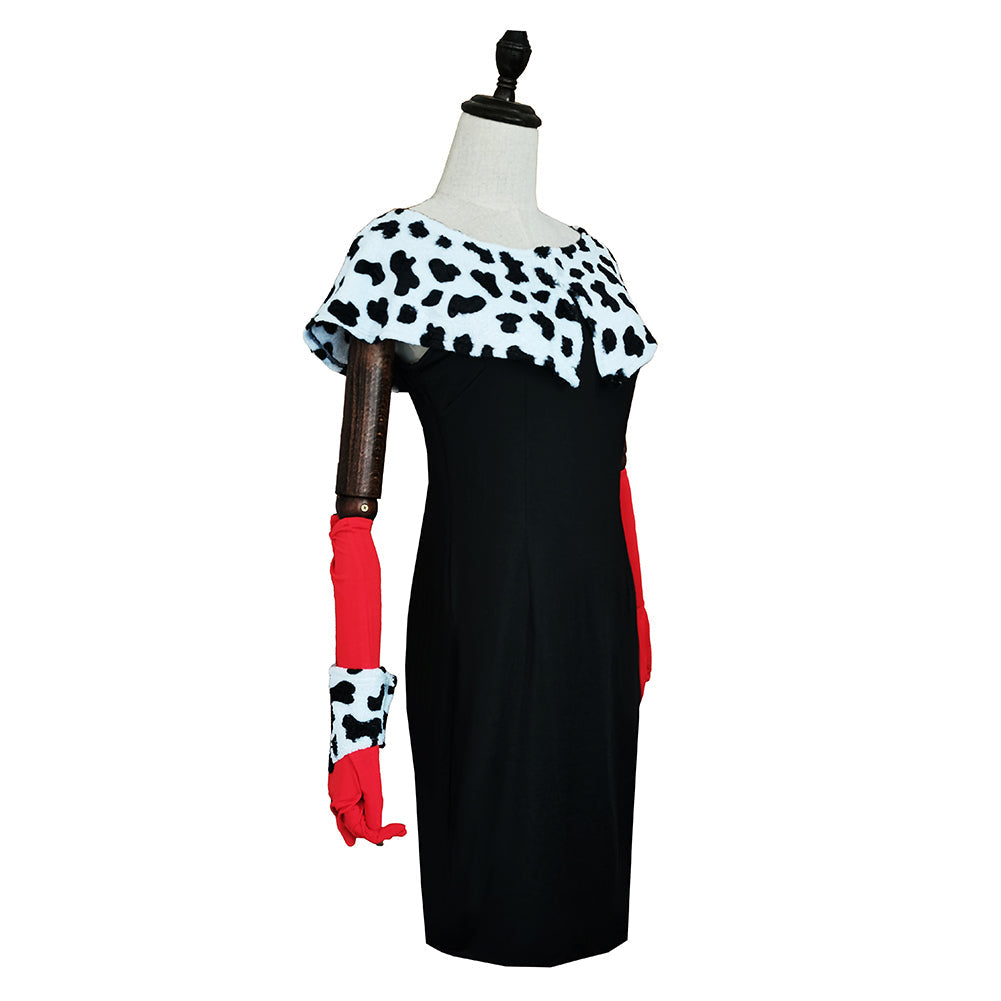 Cruella De Vil Cosplay Costume Print Dress