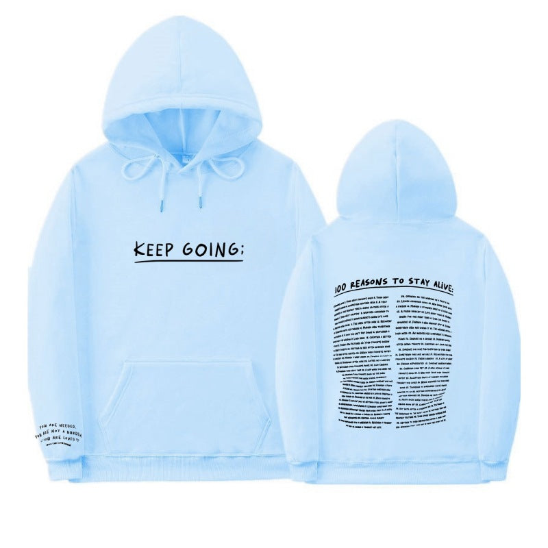 100 Reasons To Keep Going Hoodie Light Blue