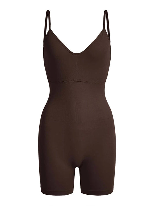 Adjustable Strap Shapewear Romper Brown