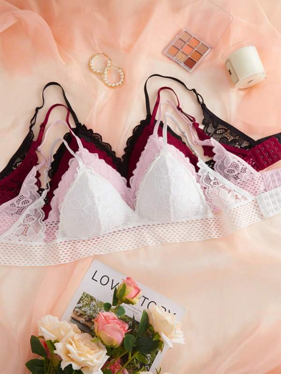 Pack Of 4 Floral Lace Pattern Bra Set