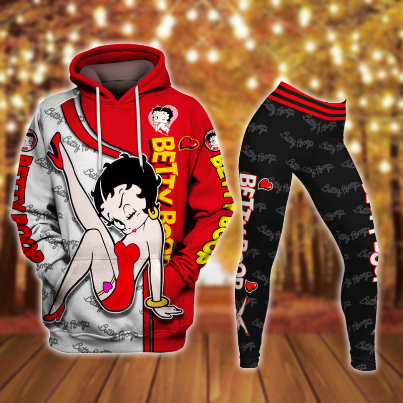 Betty Boop Pattern Hoodie And Leggings Set