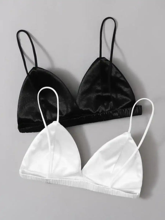 2 Pack Satin Triangle Bra Set L