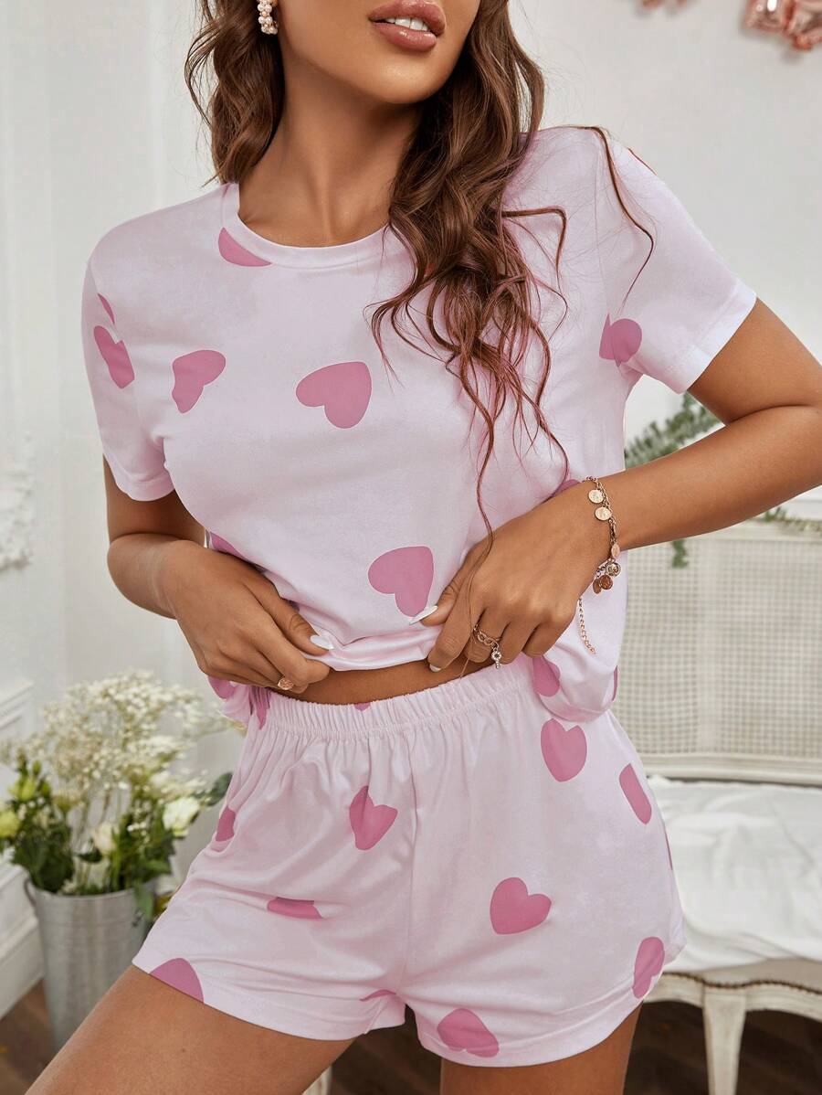 2 Piece Set Elegant Print Tee And Shorts