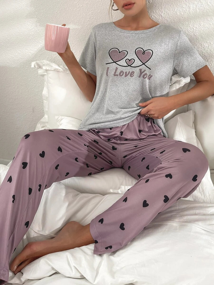 2 Pieces Letter Graphic Printed Tee And Pants Set