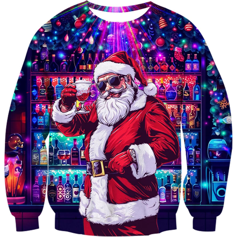 3D Santa At The Bar Christmas Sweatshirt 6XL