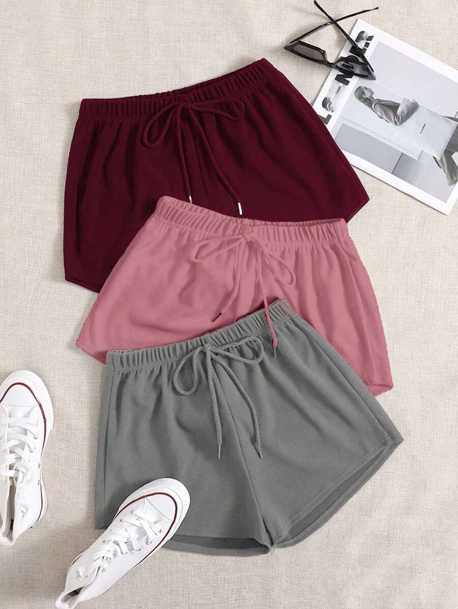 3 Pieces Solid Knot Lounge Shorts