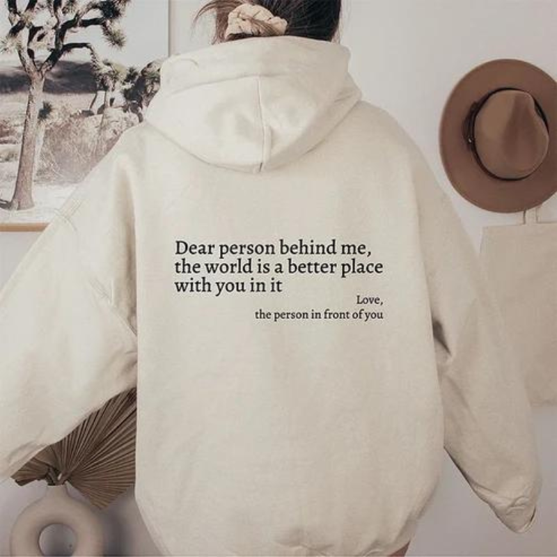 Quote Printed Pattern Hoodie Beige