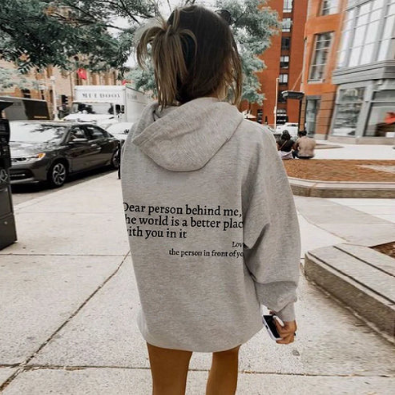 Quote Printed Pattern Hoodie Gray