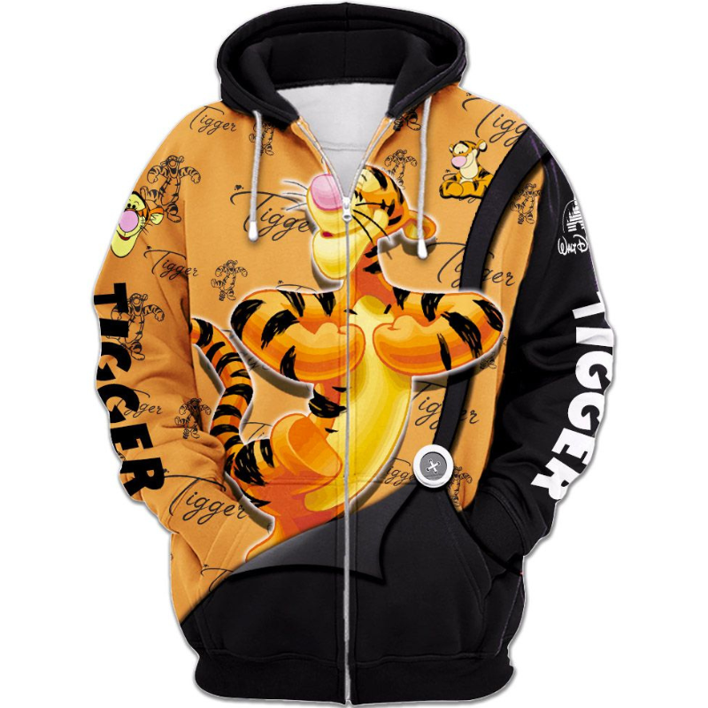 Tigger Pattern Hoodie And Leggings Combo Set Zipper Hoodies