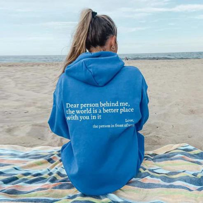 Quote Printed Pattern Hoodie Blue