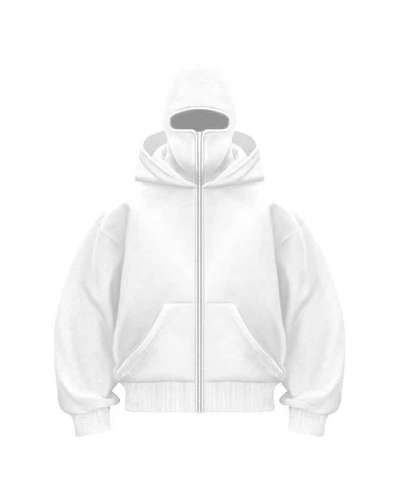 Full Covered Masked Hoodie For Winters White