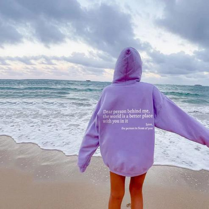 Quote Printed Pattern Hoodie Purple