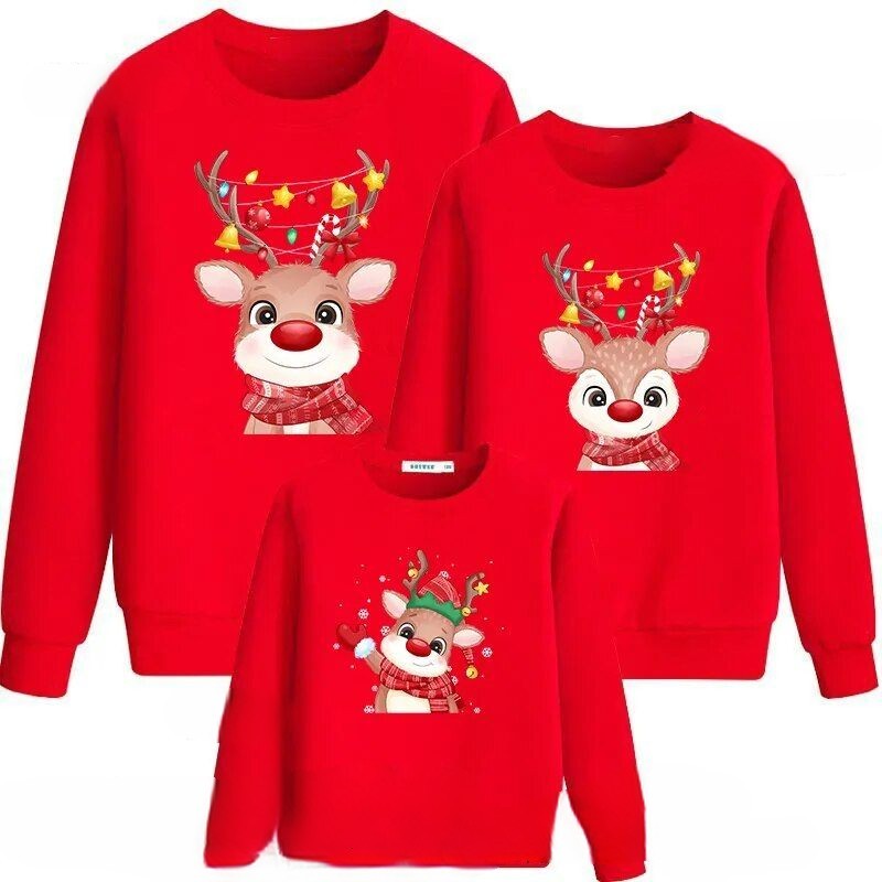 Animal Printed Christmas Themed Sweatshirt Red