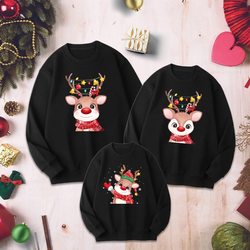 Animal Printed Christmas Themed Sweatshirt Black