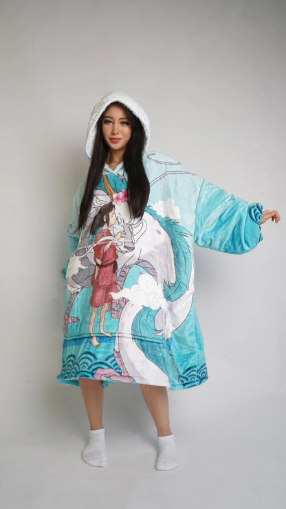 Anime Cozy Blanket Hoodies Light Blue