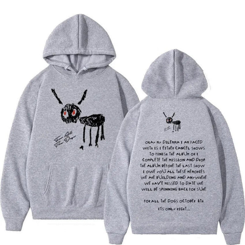 Graphic Hoodie with Artistic Dog Print Gray