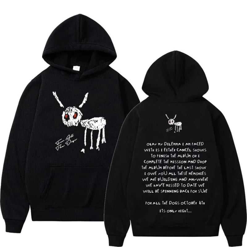 Graphic Hoodie with Artistic Dog Print Black