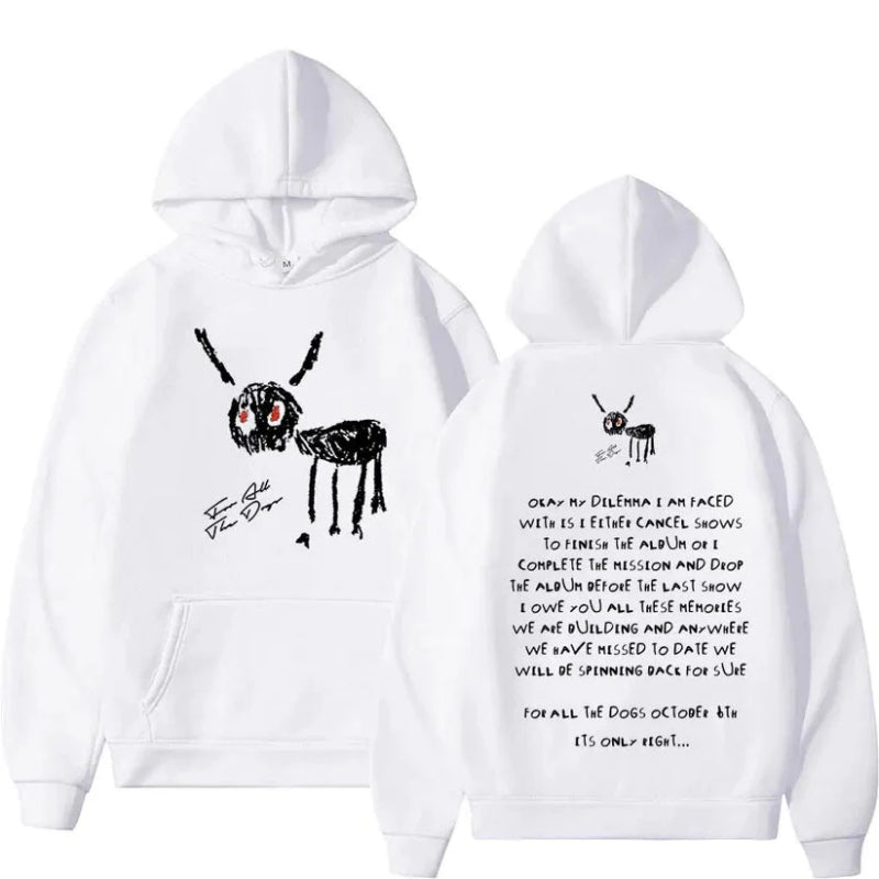 Graphic Hoodie with Artistic Dog Print White