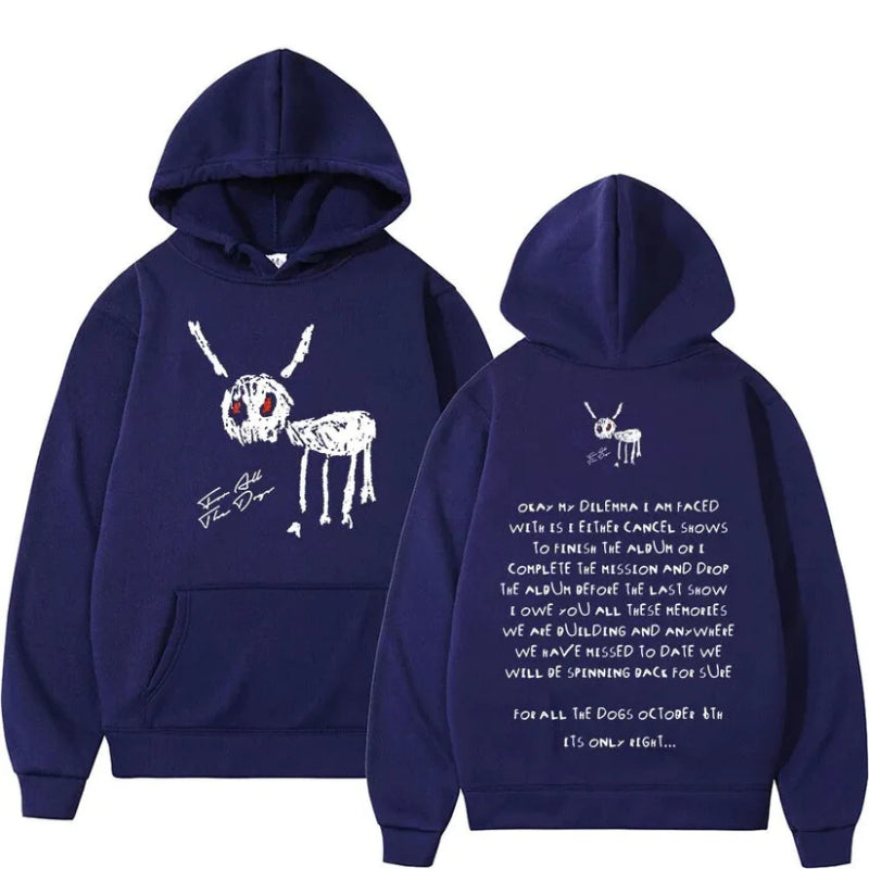 Graphic Hoodie with Artistic Dog Print Blue