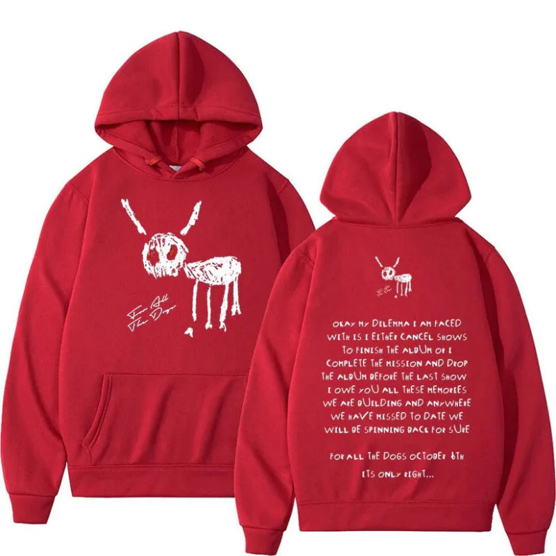 Graphic Hoodie with Artistic Dog Print Red