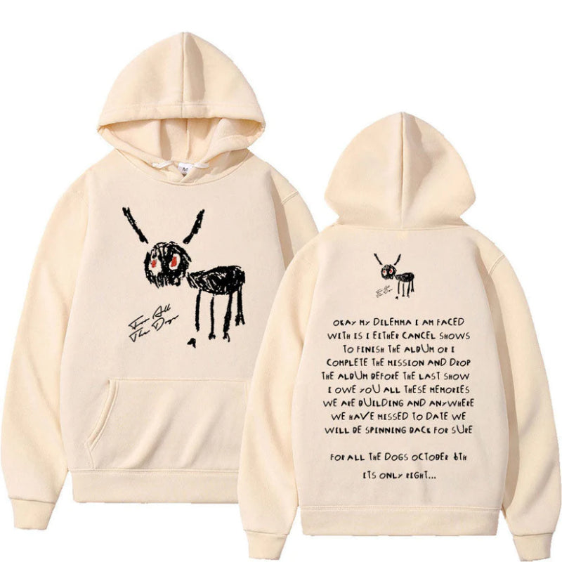 Graphic Hoodie with Artistic Dog Print Pink