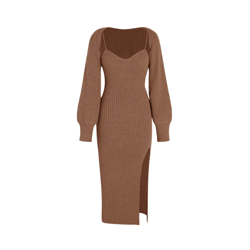 Cami Sweater Dress And Cardigan Brown