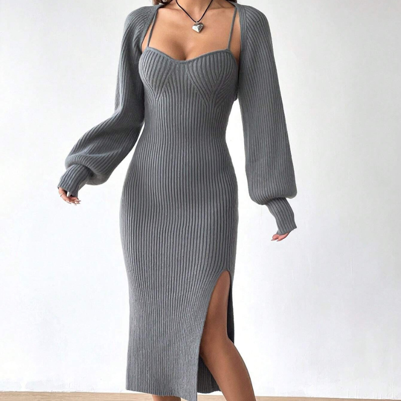 Cami Sweater Dress And Cardigan Gray