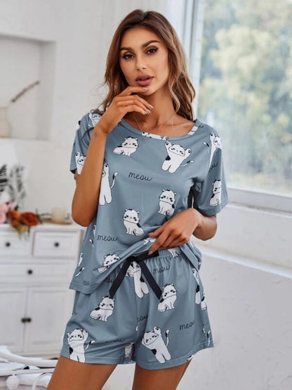 Cartoon Graphic Top And Shorts Set