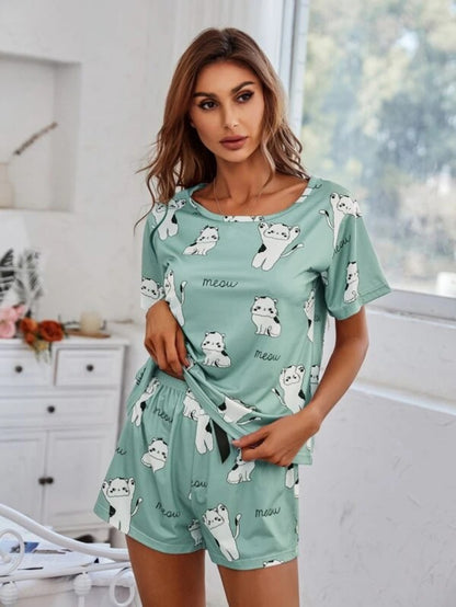 Cartoon Graphic Top And Shorts Set