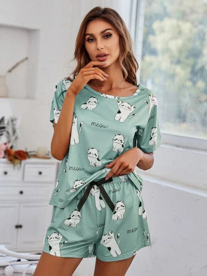 Cartoon Graphic Top And Shorts Set