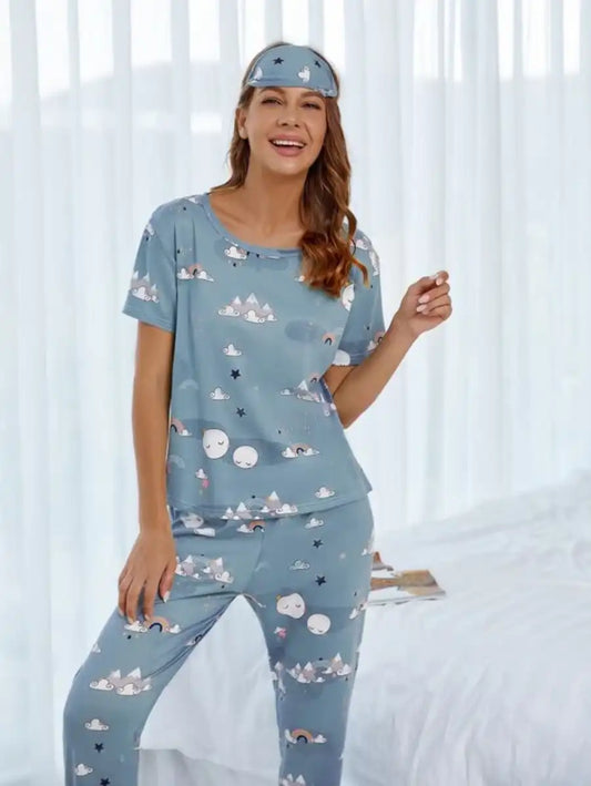 Cartoon Print Graphic Pajama Set XL