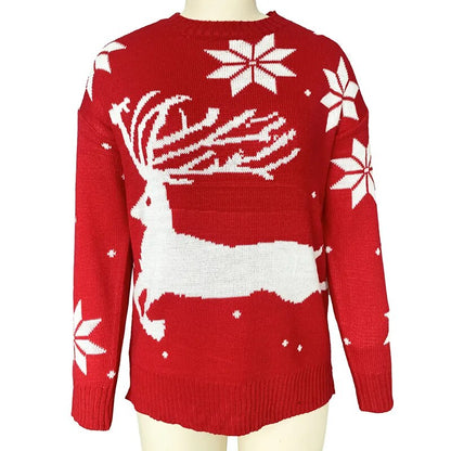 Casual Deer Printed Sweater Red