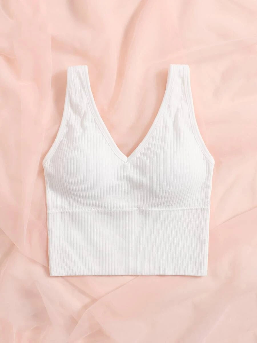 Casual Rib Tank Bra White