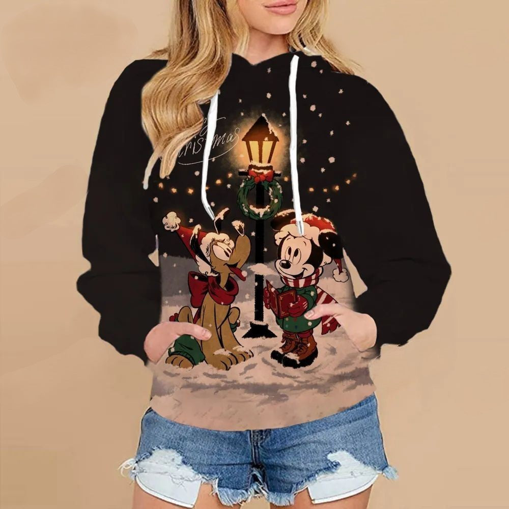 Christmas Mickey Mouse Casual Sweaters Black