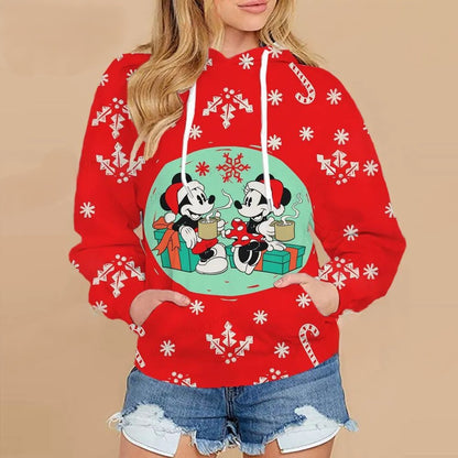 Christmas Mickey Mouse Casual Sweaters Red