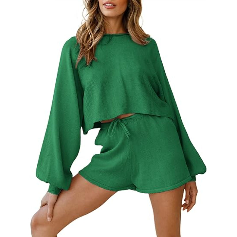 Comfy Knit Top And Pajamas Set Green