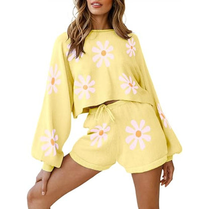 Comfy Knit Top And Pajamas Set Yellow