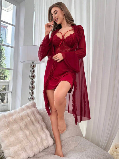 Ruffle Trim Cami Nightdress And Robe Set