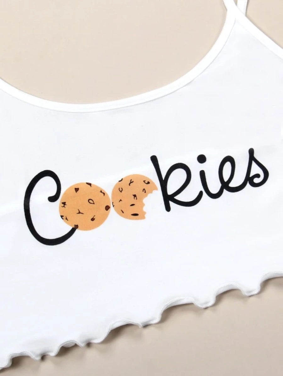 Cookies And Letter Graphic Lettuce Trim Cami Set