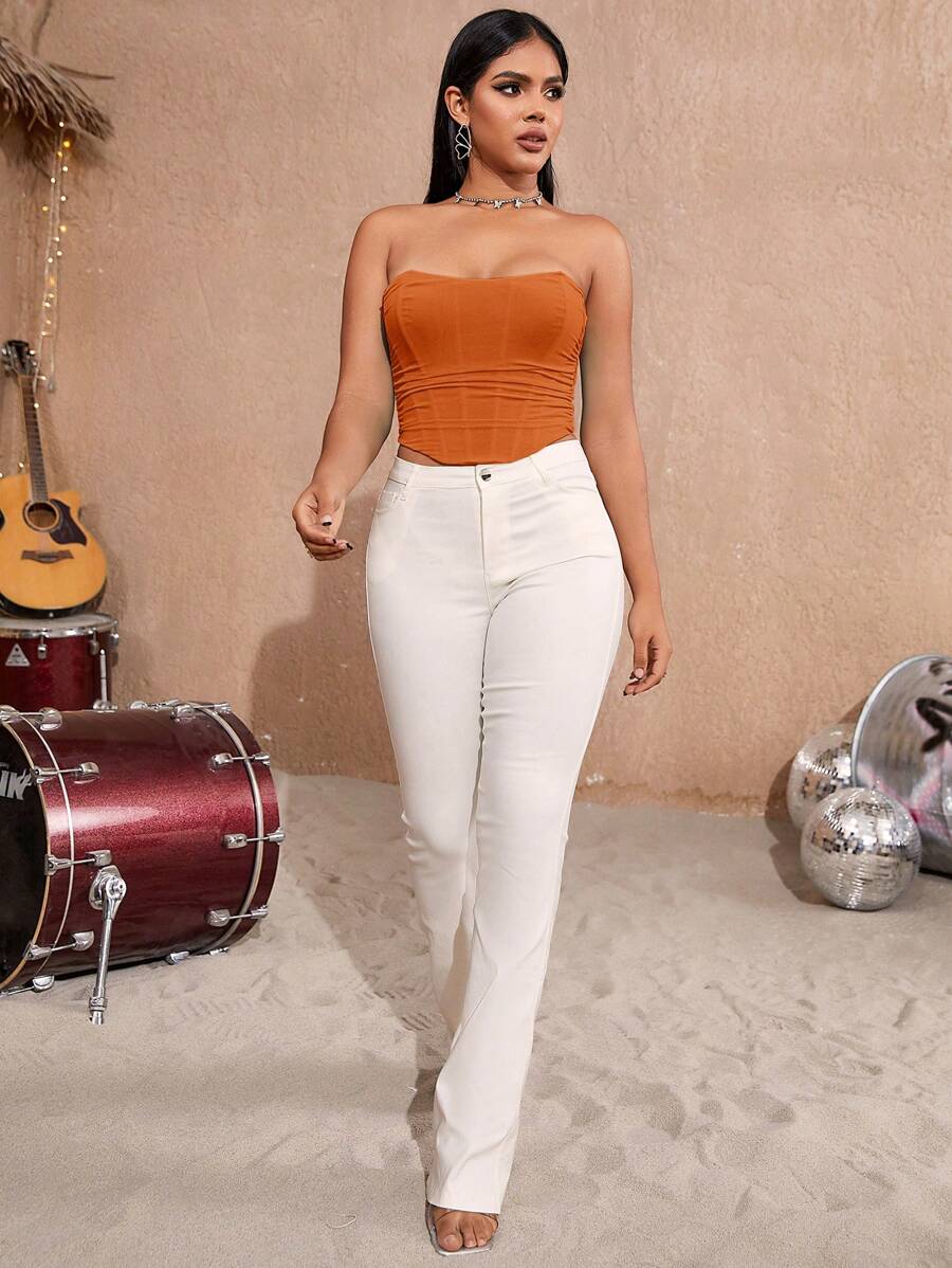 Curved Hem Shapewear Corset Top Orange