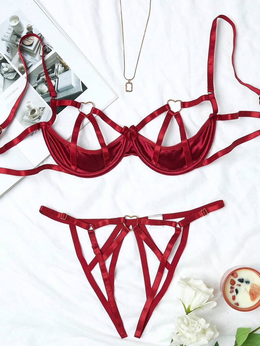 Two Pieces Underwire Lingerie Set Maroon