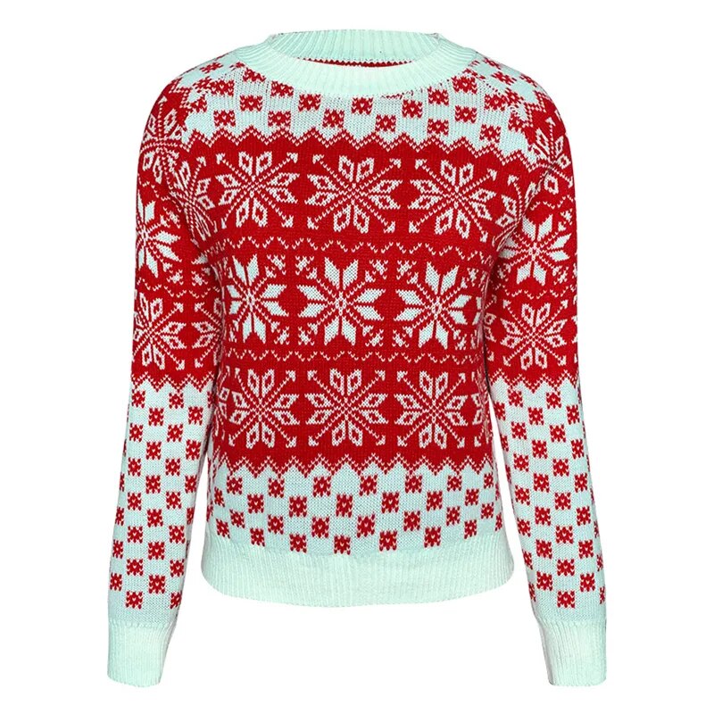 Elegant Christmas Themed Knitted Sweater Red