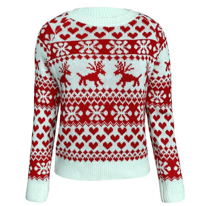 Elegant Cordate And Deer Printed Sweater White