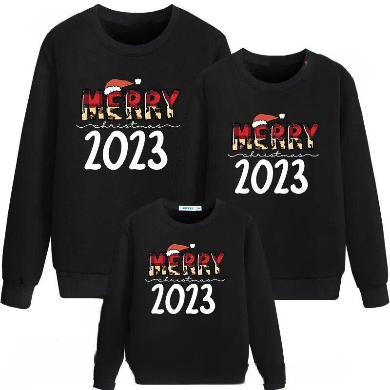 Elegant Merry Christmas Printed Sweatshirt Black