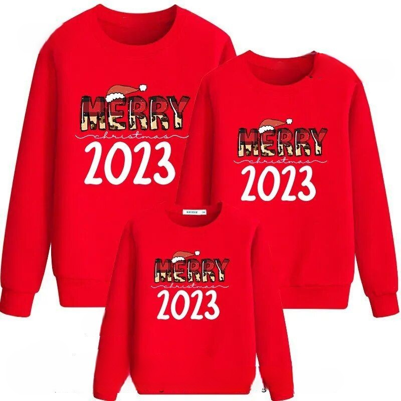 Elegant Merry Christmas Printed Sweatshirt Red