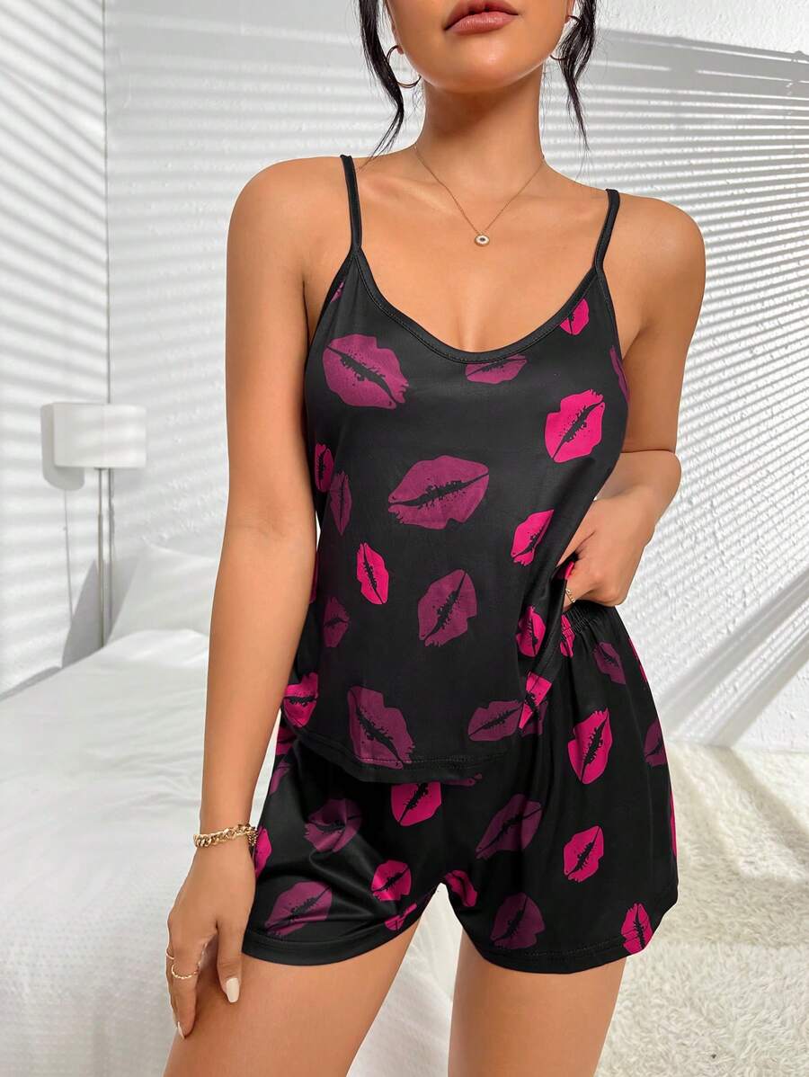 Elegant Print Cami Top And Shorts Set