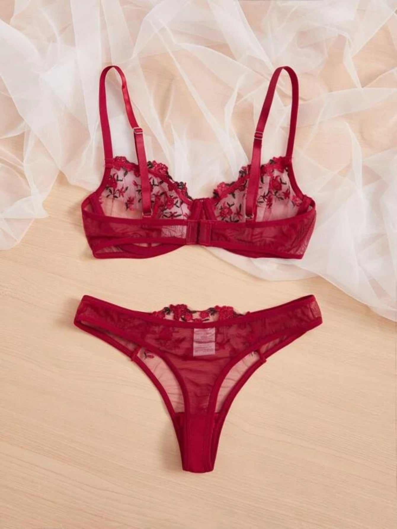 Embroidery Mesh Lingerie Set