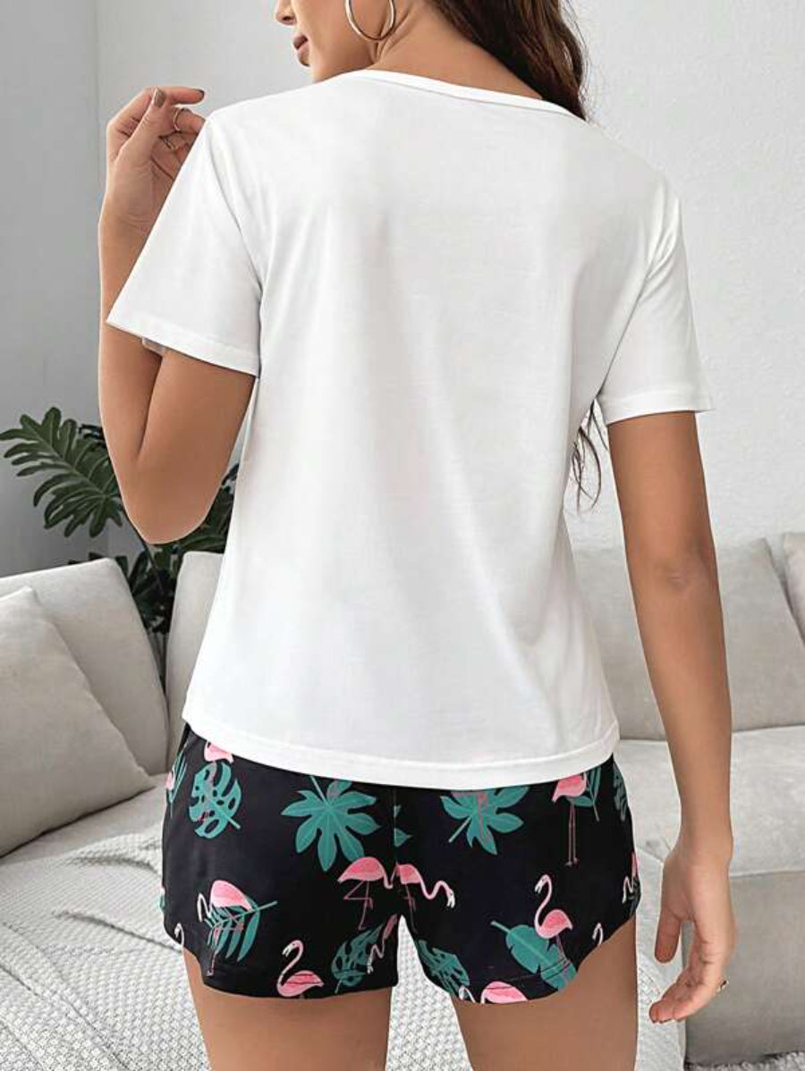 Flamingo Graphic Tee And Shorts Set