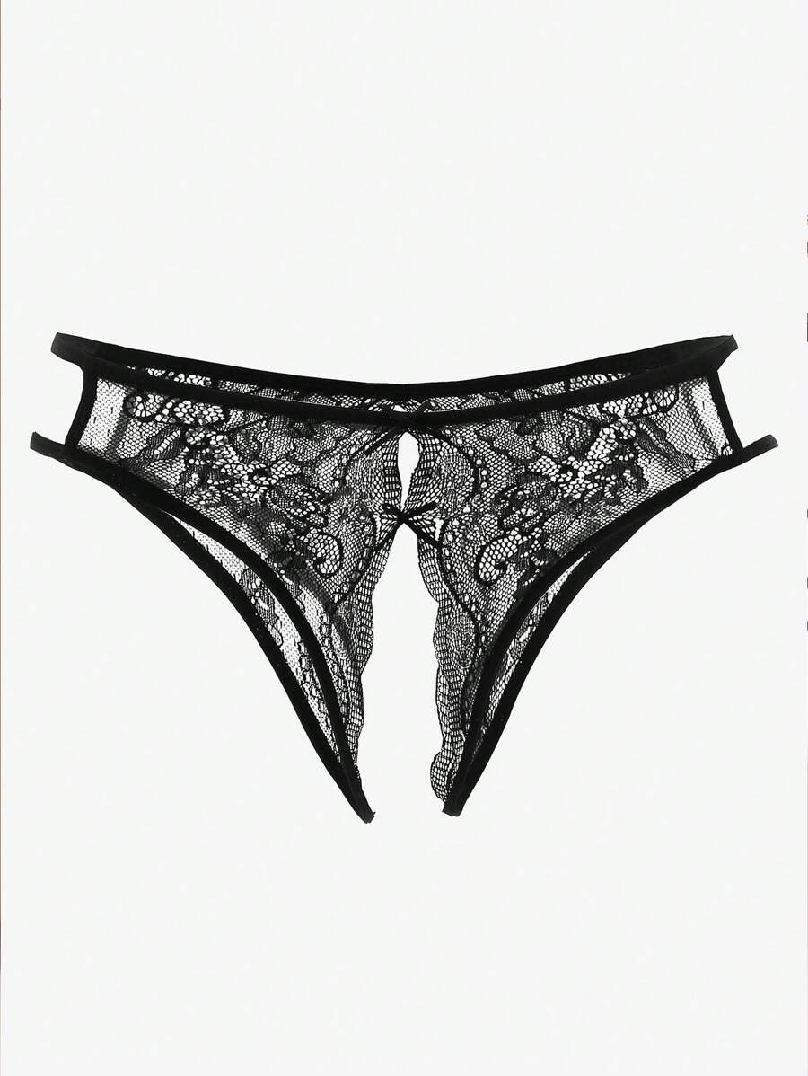 Floral Lace Bow Crotchless Panty