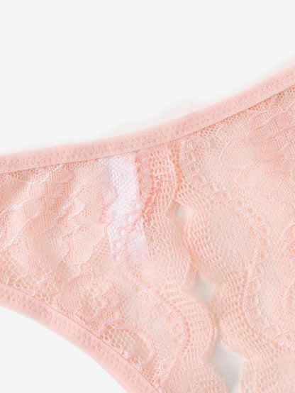 Floral Lace Bow Crotchless Panty